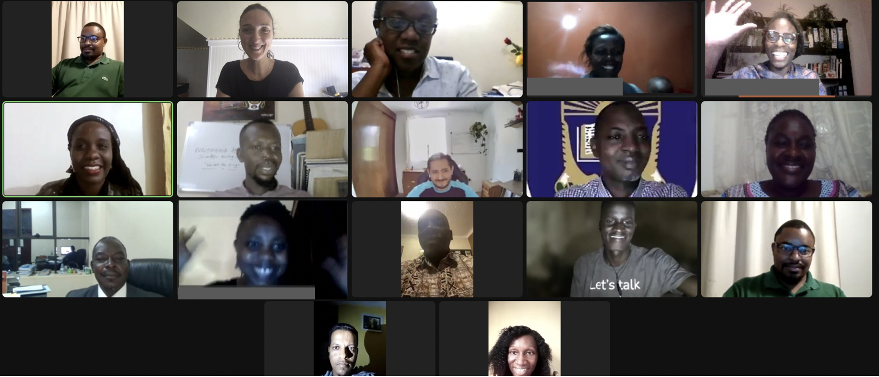 Assembled and edited screenshots from various Zoom calls with trainers and trainees of the Open Peer Reviewers in Africa pilot workshop, spring 2022.