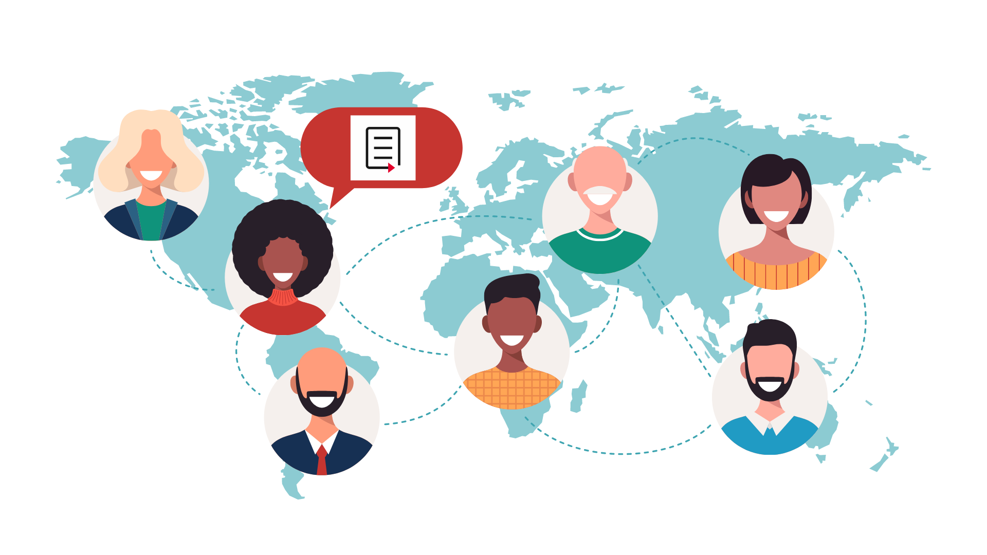 Image depicting smiling people making connections and talking about PREreview around the world. Illustration by Lunarts Studio via Canva.com