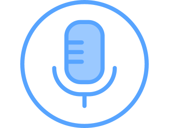 A blue microphone icon is ringed in blue.
