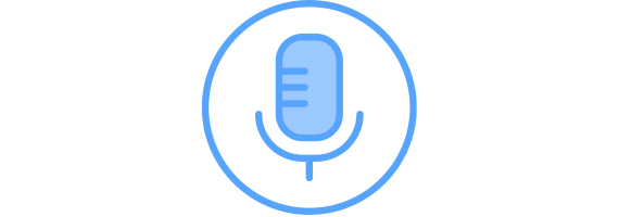 An icon of a blue microphone in a blue circle