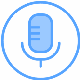 A blue microphone in a blue circle