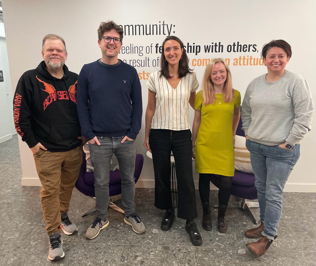 The PREreview Team (from left to right: Chad Sansing, Chris Wilkinson, Daniela Saderi, Vanessa Fairhurst, and Monica Granados). Not pictured Sam Hindle.