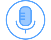 Illustration of a blue microphone in a blue circle.