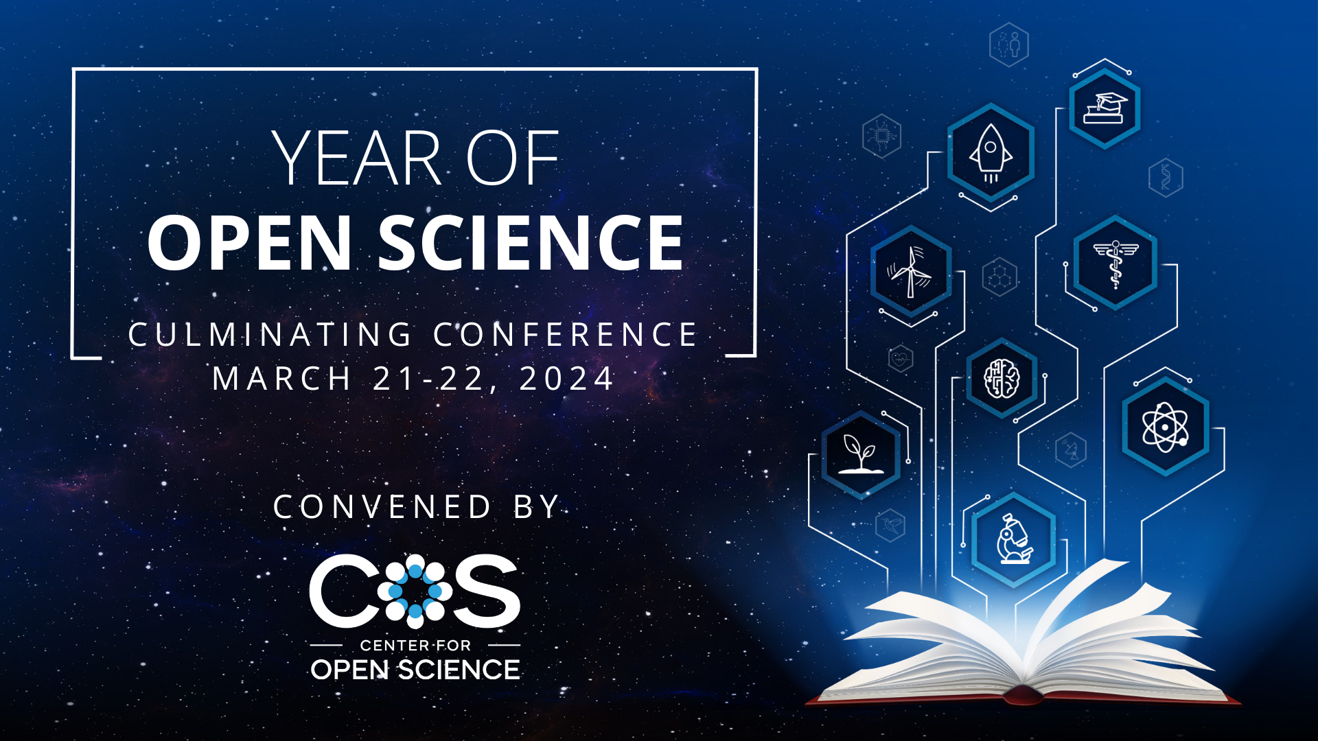 Image advertising the Year of Open Science culminating conference which is taking place from March 21-22, 2024