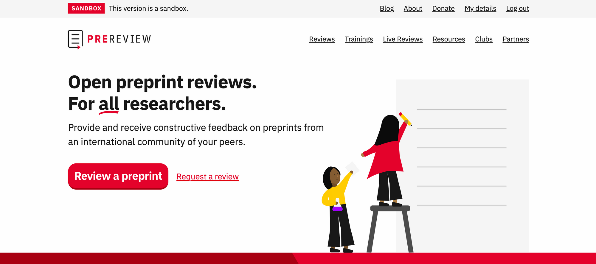 A screenshot showing the new request-a-review button on PREreview.org