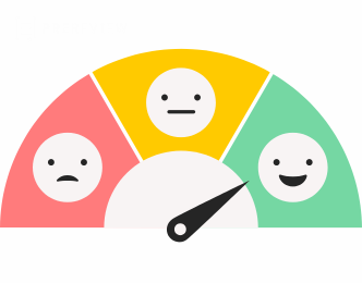 An image of an emoji feedback scale with the arrow pointing to most happy.