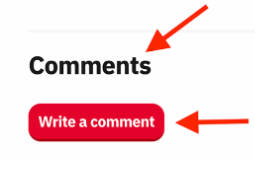 Red arrows point towards a button saying 'write a comment'
