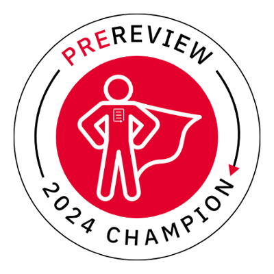 A figure in white with a cape has the PREreview logo on their chest and the words 'PREreview 2024 Champion around them'