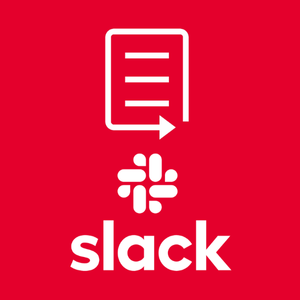 The PREreview logo at the top and Slack logo at the bottom with the image of a paper in white on a red background