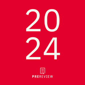 The numbers "20" "24" stacked on top of one another in white; at the bottom is the PREreview logo in white, all against a red background.