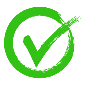 A green tick icon, inside a green circle.