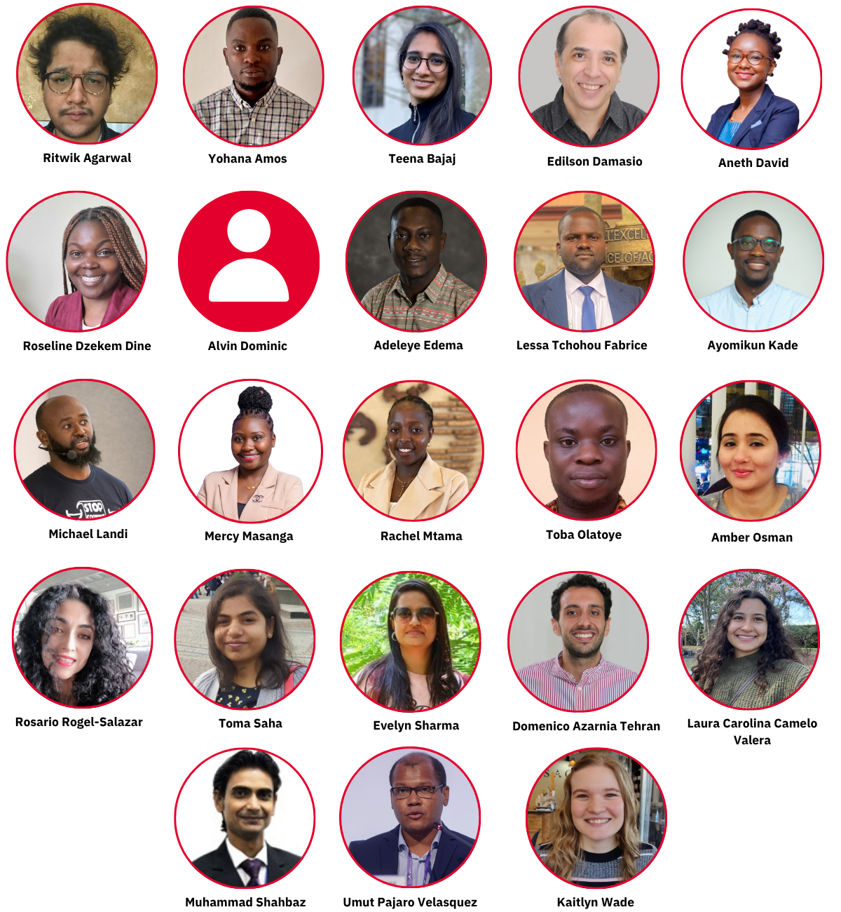 Photos of the 23 members of the PREreview Champions team with their names underneath.