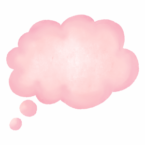 Watercolor pink thought bubble graphic.